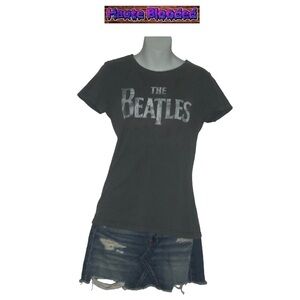 The Beatles Tee Shirt Distressed Crinkle Fatigued Gray McCartney Lennon Starr XL